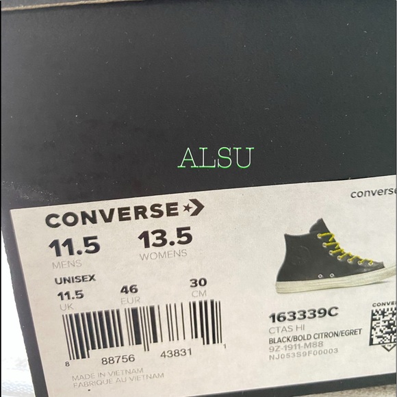 🔥 BLACK FRIDAY 🔥 Converse Ctas High Leather Black Citron Men’s 163339C - Picture 8 of 8